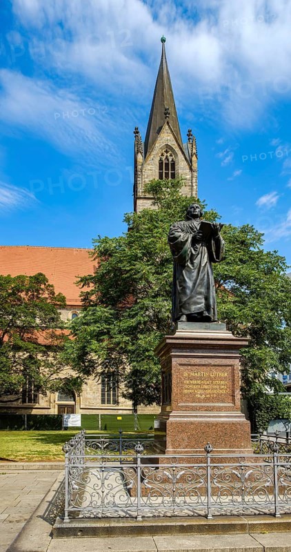 Luther memorial based on a design by Fritz Schaper in front of St Gregory's Merchant Church on the Anger in Erfurt, Thuringia, Germany