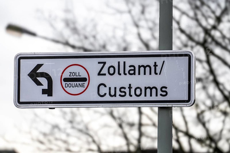 Information sign, guide to the customs office in the port of Krefeld-Uerdingen, North Rhine-Westphalia, Germany
