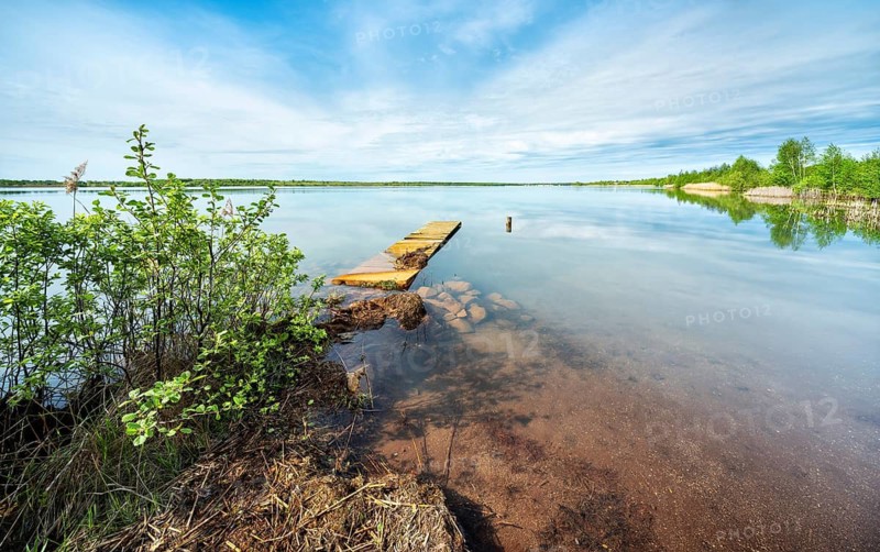 Small jetty on Lake Hain, Leipziger Neuseenland, Saxony, Germany