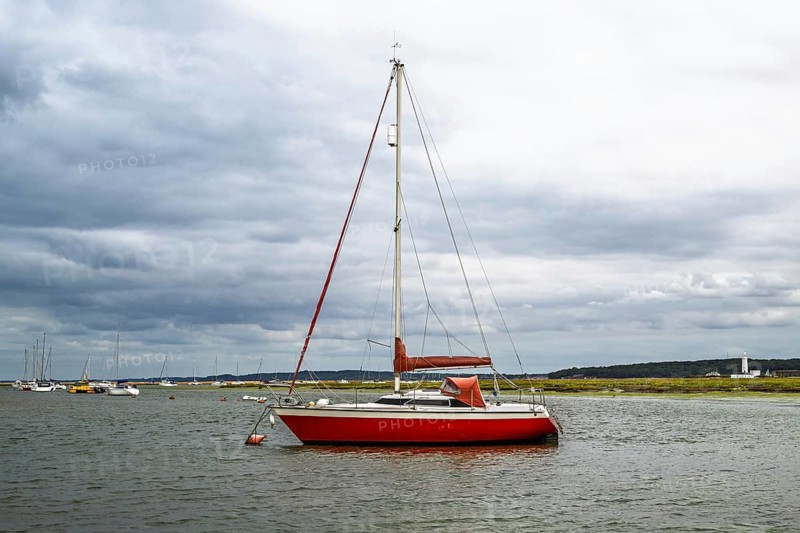 Boats and Marshes over Hurst Spit, Milford on Sea, Lymington, Hampshire, UK