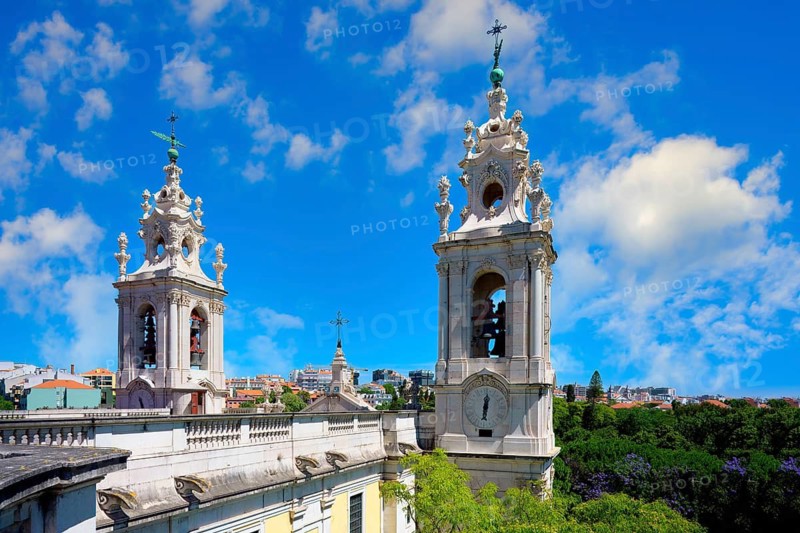 Estrela Basilica and Convent of the Most Sacred Heart of Jesus, Roof with clock tower, Lisbon, Portugal
