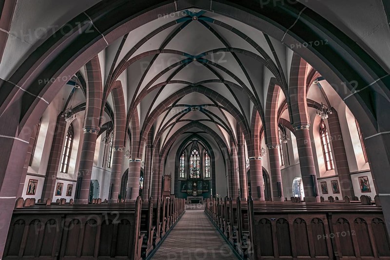 Interior of the St.Bonifatius Church, built in 1900 in the neo-Gothic style, Emmendingen, Baden-Württemberg, Germany
