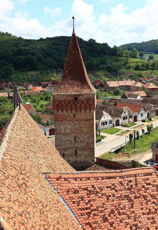 Romania, view of the village from the tower of the fortified church of Mosna, German Meschen or Mäschen, municipality in the district of Sibiu in Transylvania