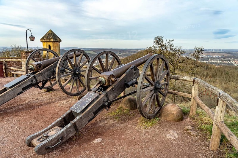 The cannons on the Wartburg entrenchment, UNESCO World Heritage Site in Eisenach, Thuringia, Germany