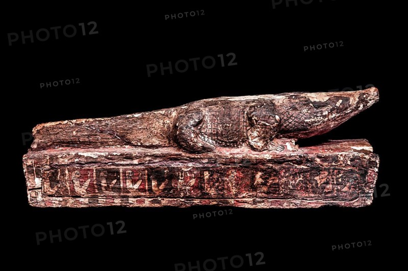 Wooden coffin for a mummified crocodile from the exhibition: Ramses the Great and the Gold of the Pharaohs, Cologne, North Rhine-Westphalia, Germany