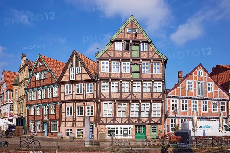 Old half-timbered houses in the old Hanseatic harbour in the old town of Stade, Hanseatic city, district of Stade, Lower Saxony, Germany