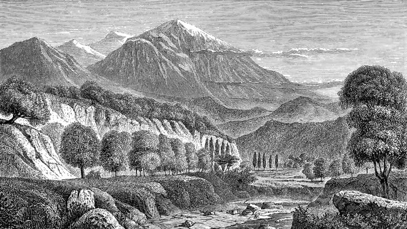 The Mount Olympus, the highest mountain in Greece, illustration, 19th century