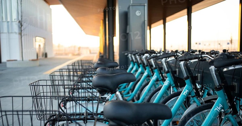 Electric bikes in a parking