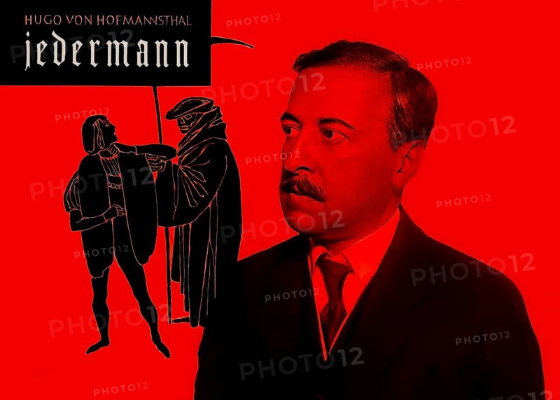 Hugo von Hofmannsthal, 1874-1929, Austrian novelist and poet, digital edited according to the title of „Jedermann. Das Spiel vom Sterben des reichen Mannes, Everyman. The play of the rich man's death“ with a photograph by Wilhelm Willinger