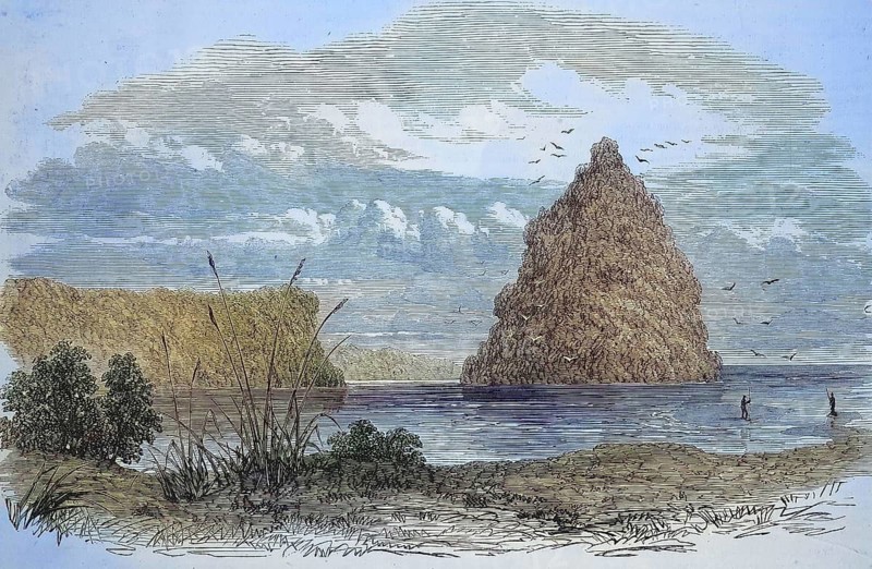 Mouth of the Wanganui into the Tasman Sea, river in New Zealand, Historic, digitally restored reproduction of an original 19th century artwork, exact original date unknown