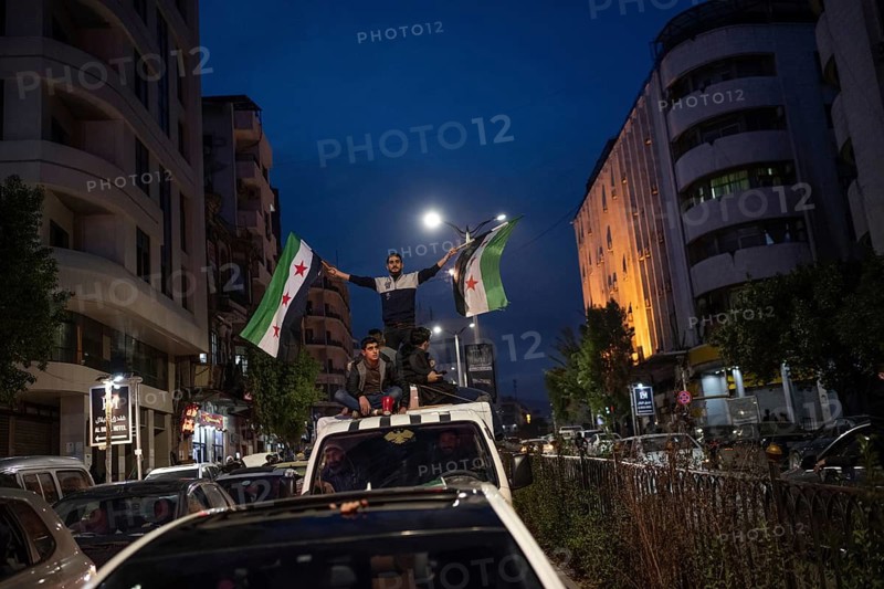 Damascus, Syria. December 8th 2025. Celebrations in the streets of the Syrian capital, Damascus to mark one year after the fall of the Baath Party and Assad regime. Syria