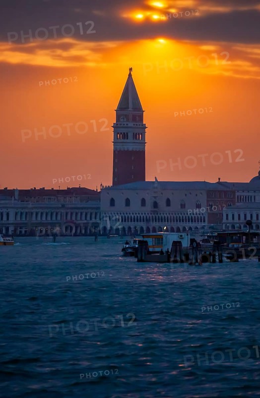 Sunset with the Doge's Palace on Canle di San Marco, Venice, Italy