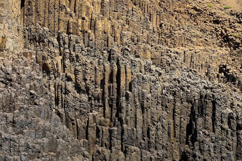 Close-up of detailed basalt columns and their natural textures, Glaronisia, Glaronesia, Milos, islets, hexagonal basalt columns, north of Milos, destination by boat, Cyclades, Greek Islands, Greece