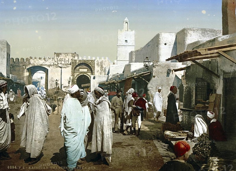 Street scene, Kairwan, Kairouan, Tunisia, c. 1895, Historic, digitally restored reproduction from a 19th century original, Record date not stated