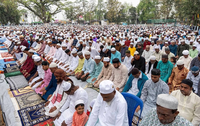 Muslims attend to Eid al-Fitr prayer at Eidgah, on March 21, 2026 in Guwahati, India. Muslims make up a sizeable minority of India's population and celebrate Eid along with muslims across the world at the end of Ramadan