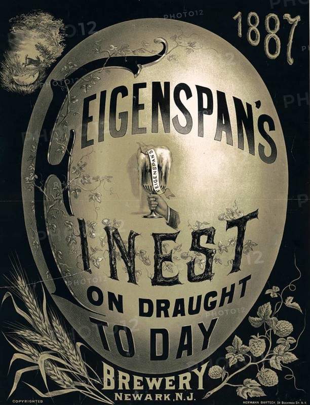 Advertising poster, beverage advertisement, advertising poster for the Christian Feigenspan Brewery from Newark, New Jersey, from 1887, authentic reproduction of a historical advertising poster, advertising sign, in high resolution