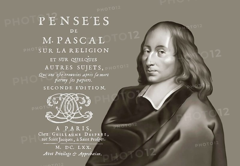 Portrait of Blaise Pascal, title of Les Pensées de M. Pascal on religion and on some other subjects, Pensées de M. Pascal sur la religion et sur quelques autres sujets, 1670