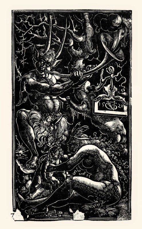 Satyr family, woodcut by Urs Graf, 1520, facsimile of the 19th century
