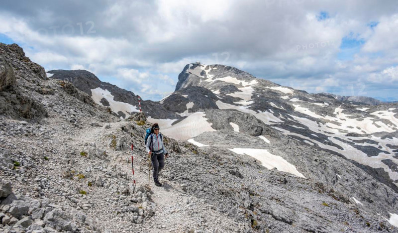 High Alpine Landscape, Hiker on Hiking Trail to the Hochkönig, Salzburger Land, Austria
