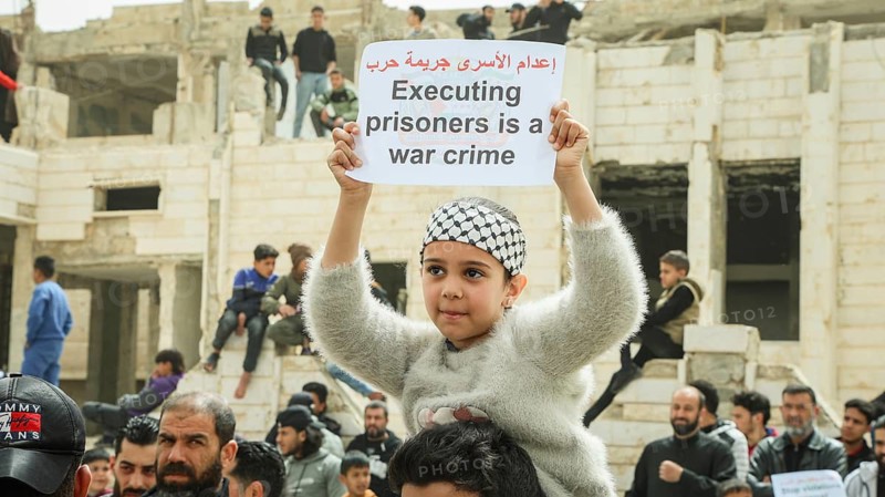 Ongoing protests continue in the city of Daraa, southern Syria, near the Israeli border, condemning an Israeli law that allows the death penalty for Palestinian prisoners. The demonstrations, which include the participation of women and children, feature banners calling for its repeal and Palestinian flags being raised, in Daraa, Syria, April 3, 2026, Daraa, Daraa, Syria