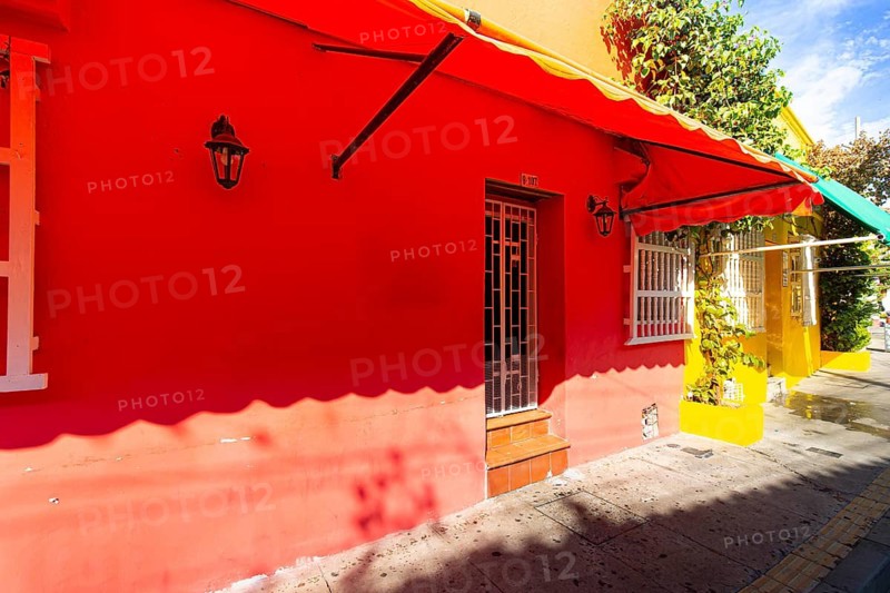Scenic colorful streets of Cartagena in historic Getsemani district near Walled City, Ciudad Amurallada