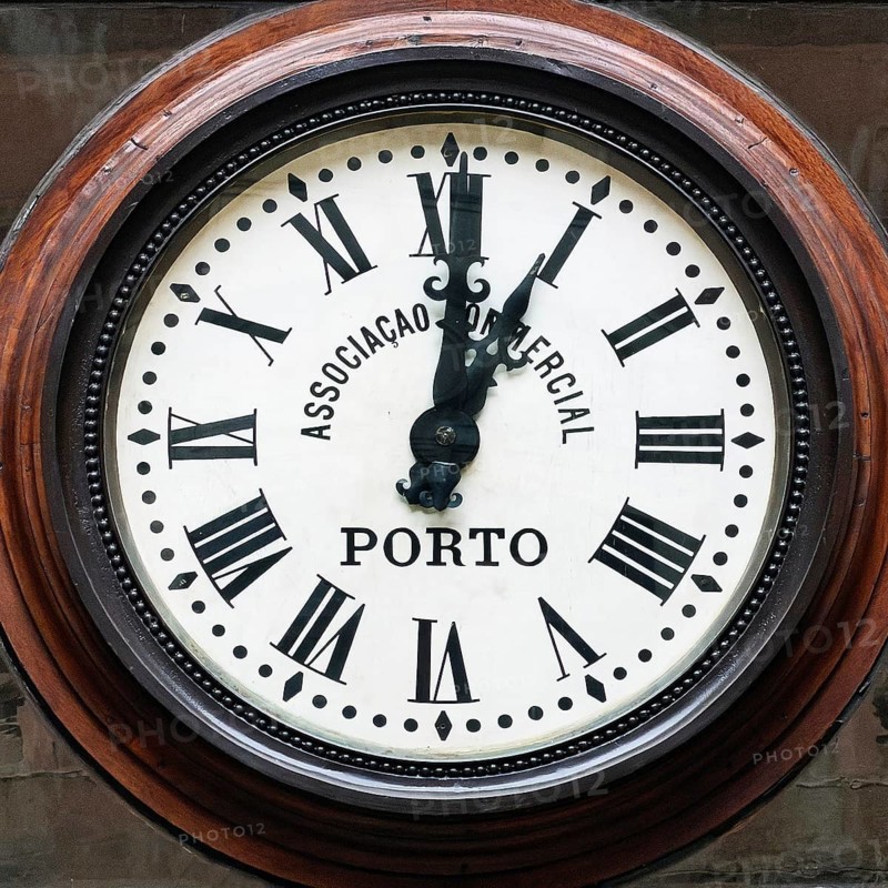 Old clock in Palácio da Bolsa, neoclassical style stock exchange, UNESCO World Heritage Site, Porto, Portugal
