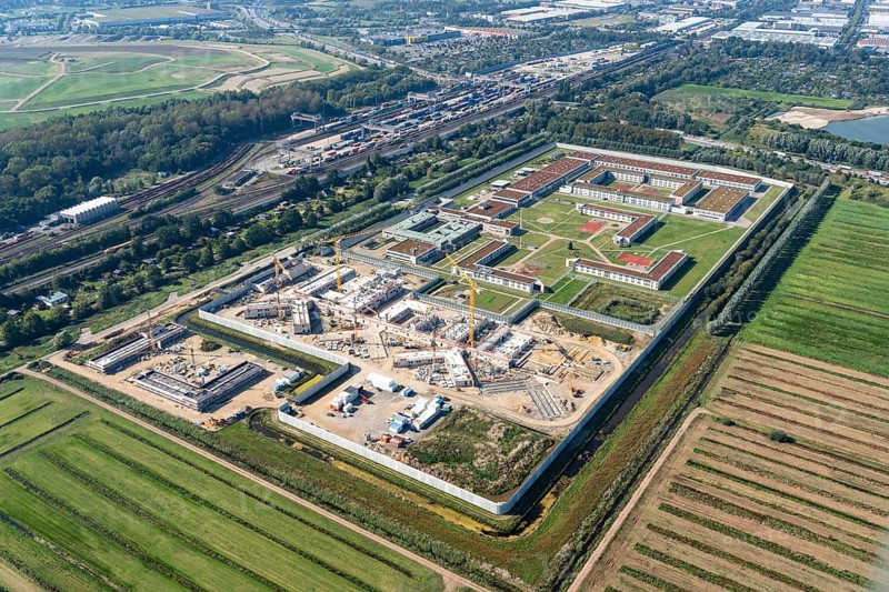 Europe, Germany, Hamburg, Billwerder, JVAB, JVA, prison, jail, enforcement, replacement, correctional facility, Vierlande, prison, law, justice, correctional facility, jail, crime, aerial view, aerial photograph, aerial image, police, law, security, punishment, prosecution, crime, crime fighting, aerial view, aerial view, aerial view, aerial view, aerial photograph, aerial view, bird's eye view, overview, survey, aerial photograph, aerial view, air, upwind aerial photographs, building construction, construction site, public employer