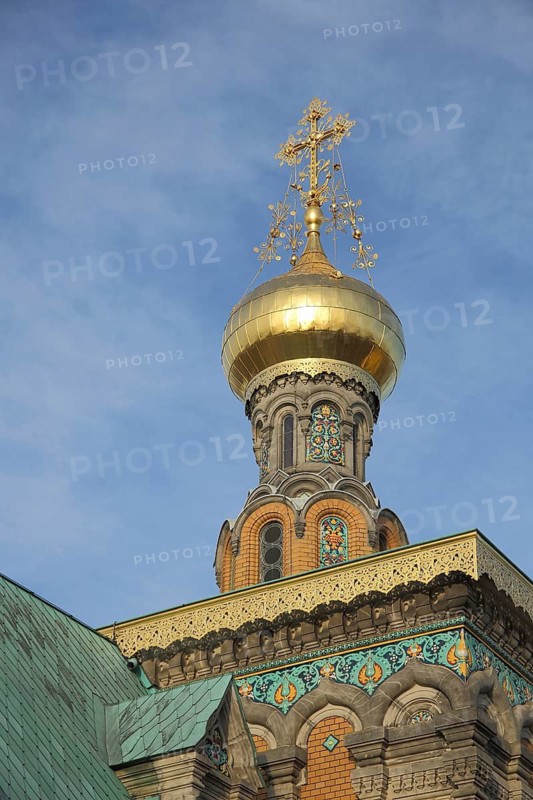 Golden dome of the Russian Chapel, golden, splendour, Mathildenhöhe, Darmstadt, Bergstrasse, Hesse, Germany