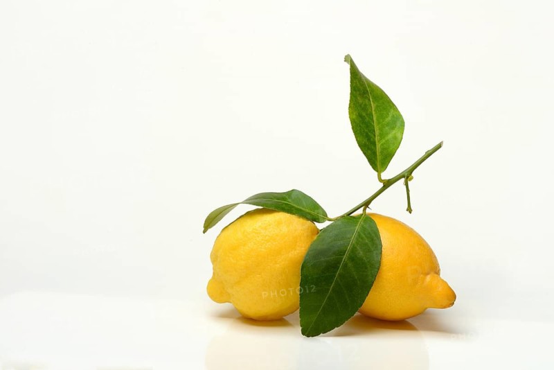 Lemons with leaves on white background