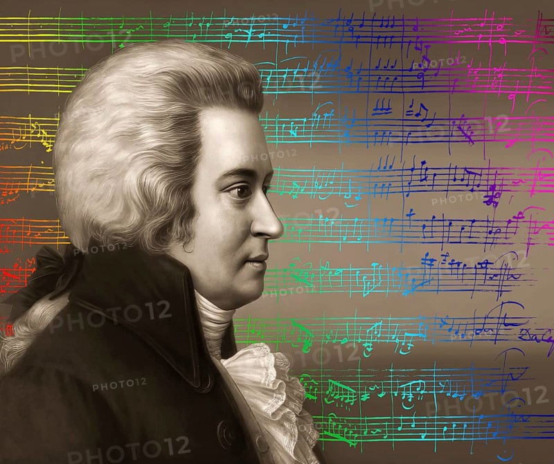 Wolfgang Amadeus Mozart, 1756 – 1791, composer of classical music, First Viennese School, notesheet from Minuet No. 2 for orchestra, KV 164, 1772, digitally edited