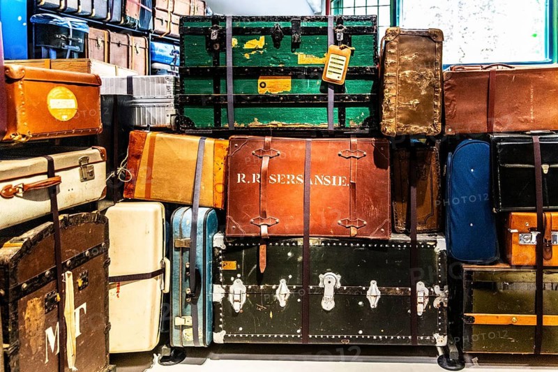Luggage maze, historic suitcases, FENIX, museum about migration, in a historic warehouse in Katendrecht, hub for emigrants who set off overseas on the Holland-America line, Rotterdam, the Netherlands