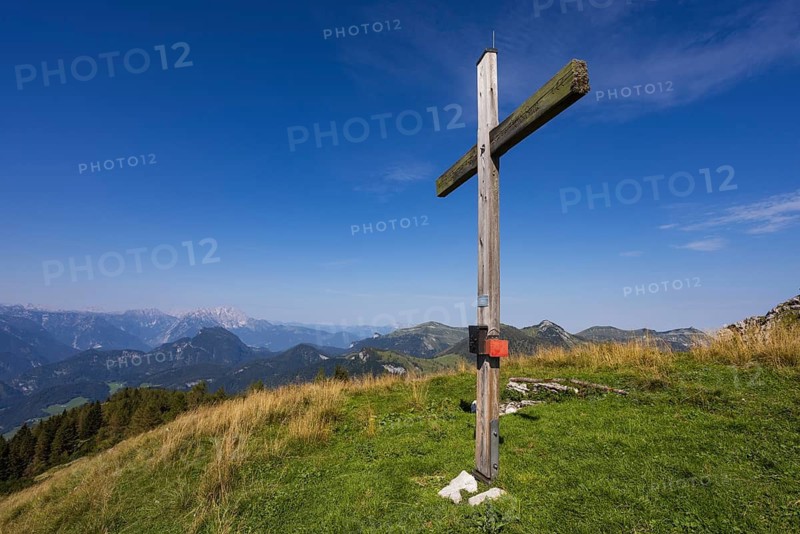 Summit cross on the Einberg, Osterhorn group, Salzkammergut, Salzburg province, Austria