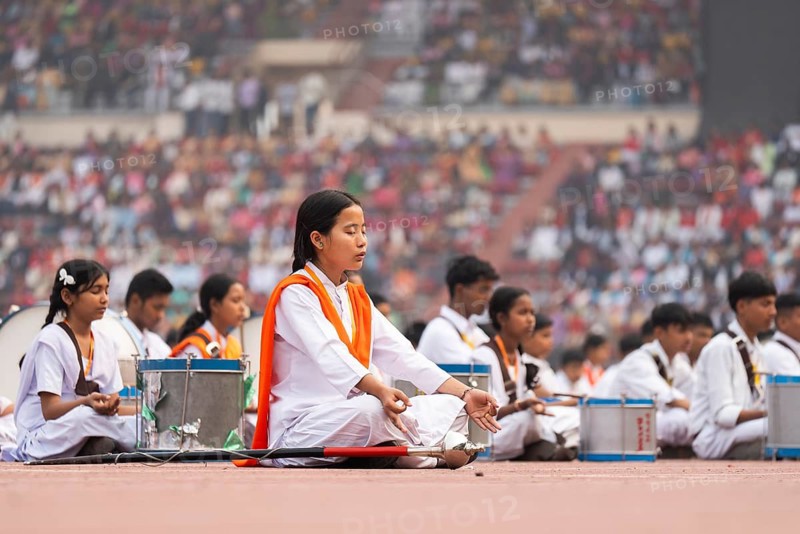 Students participate in Samutkarsh Mahashivir organised by Vidya Bharati Purvottar Kshetra at Indira Gandhi Athletic stadium on January 31, 2025 in Guwahati, India