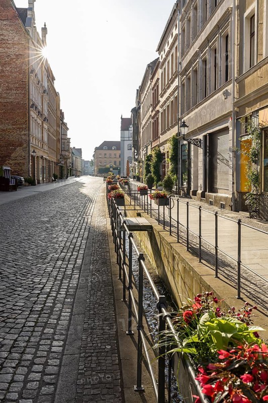 Coswiger Strasse mit Röhrwasser, Luther city Wittenberg, Saxony-Anhalt, Germany