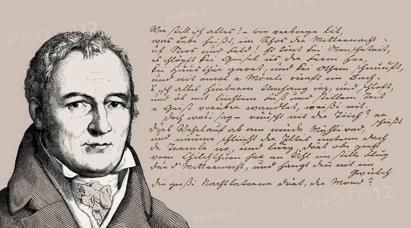 Historical manuscript with a portrait of Johann Peter Hebel, 1760 - 1826, German poet, Protestant theologian and educator, Alemannic dialect poet