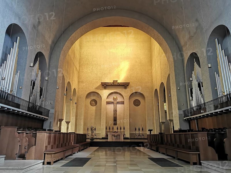 Interior of the monastery church, Albert-Boßlet-Kirche, Christ the Saviour Church, Münsterschwarzach Abbey, Benedictine monastery, Kitzingen district, Lower Franconia, Bavaria, Germany