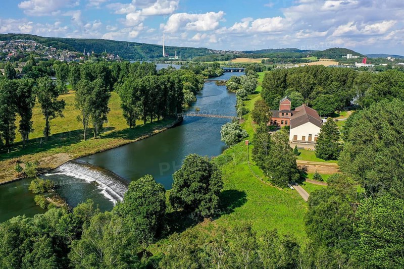 Wetter an der Ruhr, Ennepe-Ruhr-Kreis, North Rhine-Westphalia, Germany - Landscape in the Ruhr area with the Volmarstein community waterworks, a waterworks on the Ruhr river