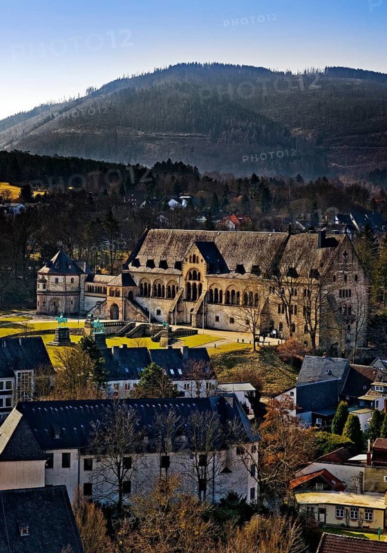 Overview with the Imperial Palace of Goslar at Rammelsberg, UNESCO World Heritage Site, Harz Mountains, Lower Saxony, Germany