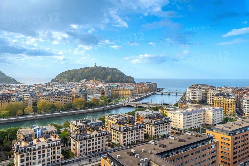 Aerial view of the Urumea river and the bridges of San Sebastian, Donostia, Basque Country
