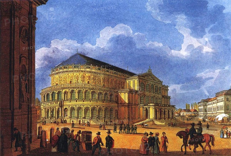 The First Opera House by Semper, 1855, Gottfried Semper, 29 November 1803, 15 May 1879, was a German architect and art theorist, Historic, digitally restored reproduction of a 19th century original, exact date unknown