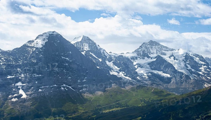 Mountain panorama with peaks Eiger, Mönch and Jungfrau, Bernese Alps, Bernese Oberland, Switzerland