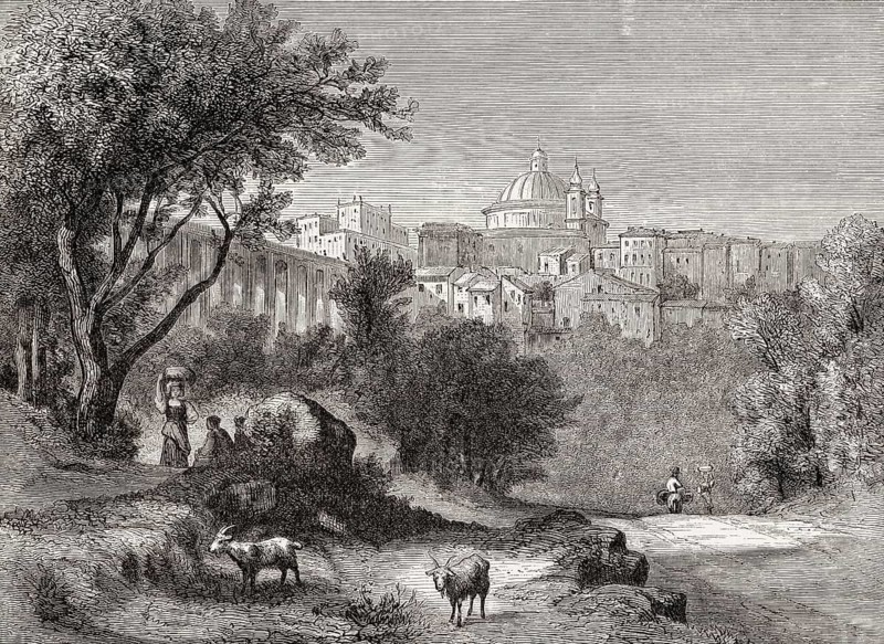Old view of Ariccia, Metropolitan City of Rome, Lazio, Italy, 19th Century