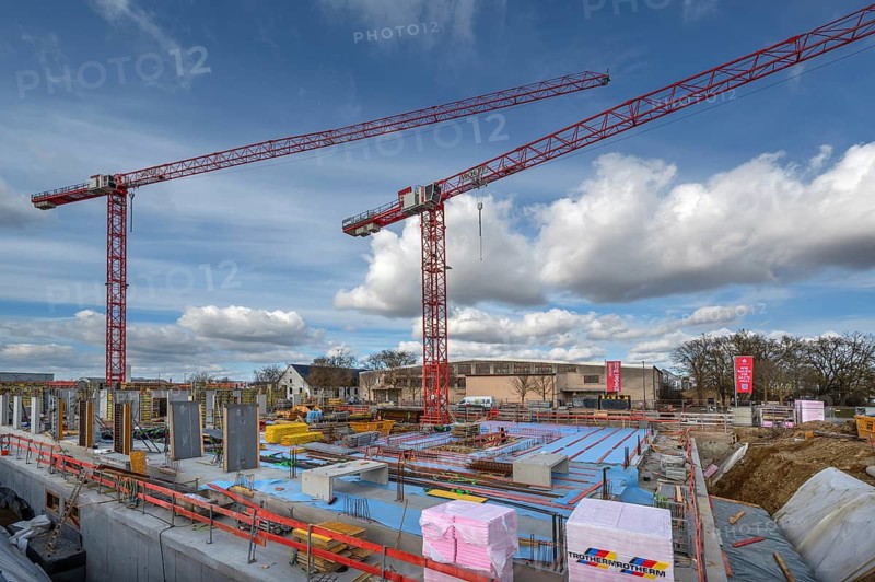 Large construction site in the new Hubland residential area, built on the site of the former American Leighton Barracks, Würzburg, Lower Franconia, Bavaria, Germany