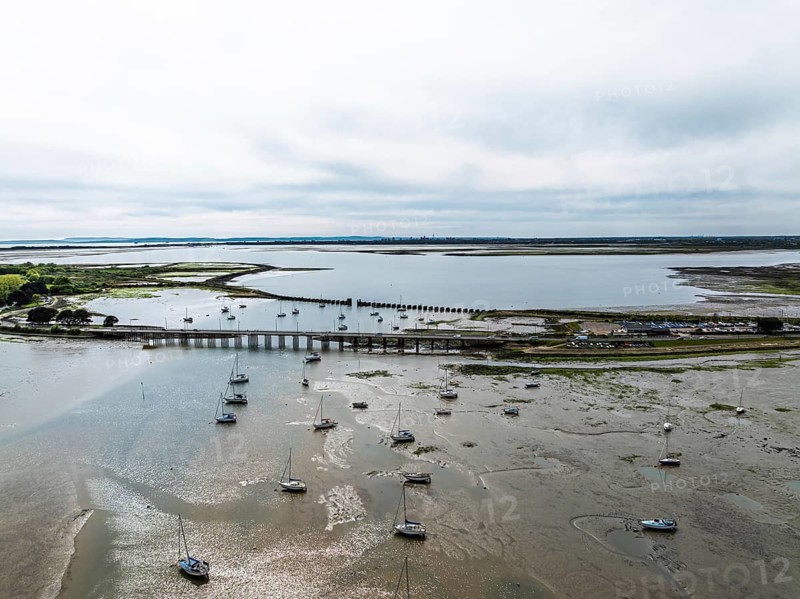 Bridge and Quay on Hayling Island from a dron, Havant, Hampshire, England, United Kingdom