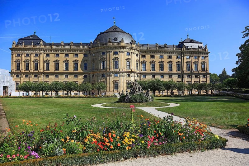 The Würzburg Residence and Court Garden, park side, UNESCO World Heritage Site, Würzburg, Lower Franconia, Bavaria, Germany