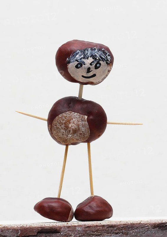 Funny chestnut figure in front of a white wall, North Rhine-Westphalia, Germany