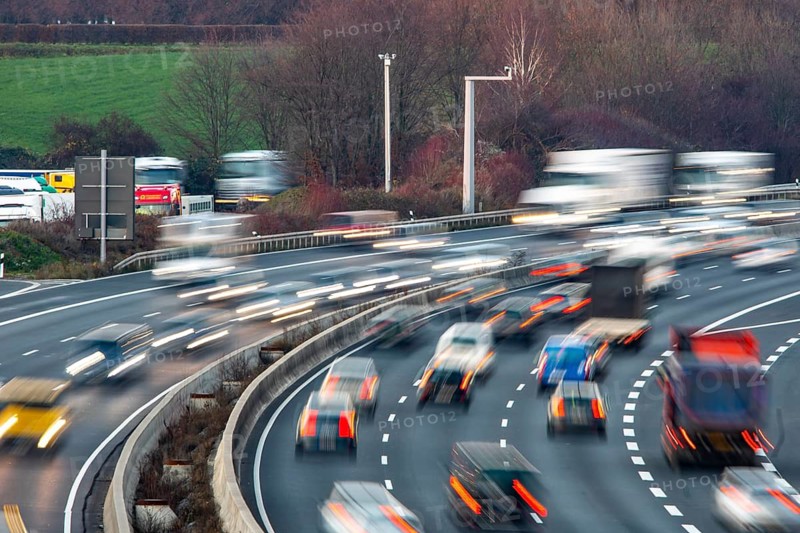 Motorway A3 between Düsseldorf and Leverkusen, near Erkrath, video cameras monitor traffic, check and secure temporary hard shoulder clearance in case of heavy traffic