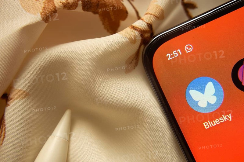 Dhaka, Bangladesh- 07 May 2025: bluesky app icon is seen on smartphone