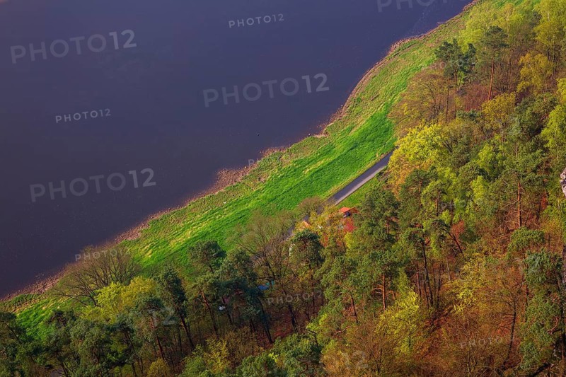 Elbe riverbank from above. Saxon Switzerland National Park, Saxony, Germany