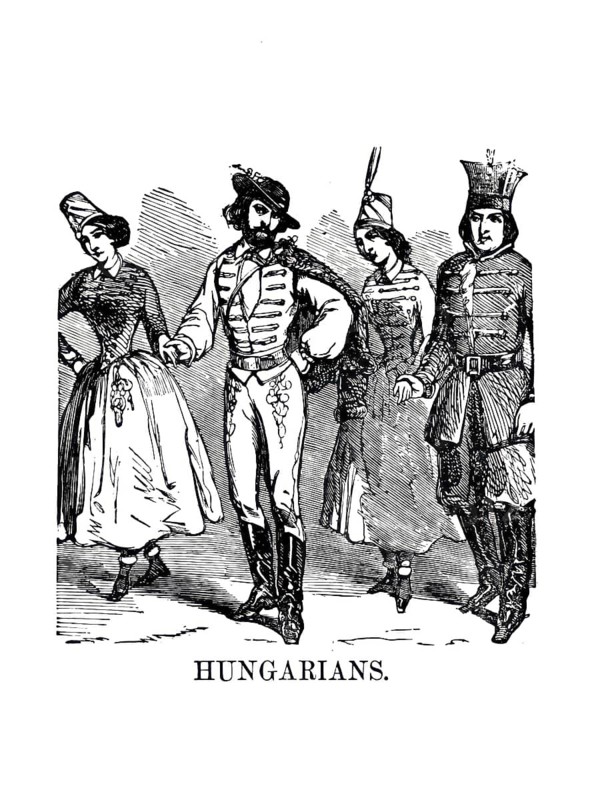 Fashion in Europe around 1850, Traditional traditional costume, Hungary, Wood engraving, Reproduction from a model from ca 1888, Historical